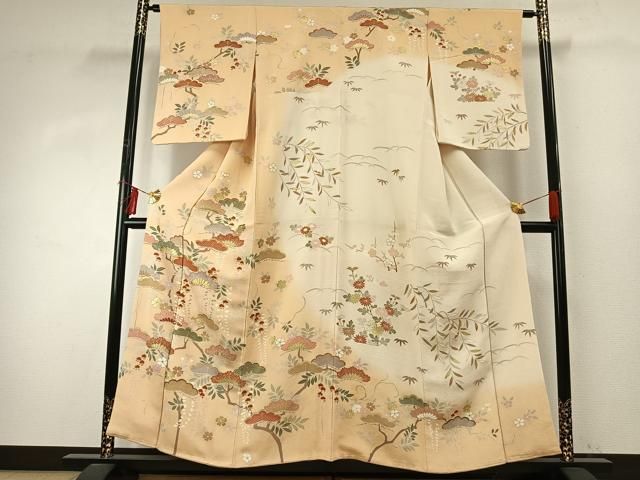 平和屋着物●創業460年・千總　訪問着　駒刺繍　松竹梅　暈し染め　金彩　鬼しぼ縮緬　正絹　逸品　AABE1893fy 平和屋着物○創業460年・千總 訪問着 駒刺繍 松竹梅 暈し