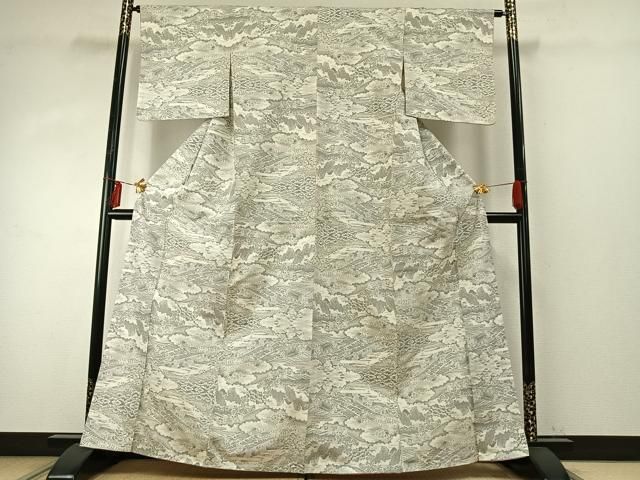 平和屋着物 結城紬 雲取り風景文 正絹 fy