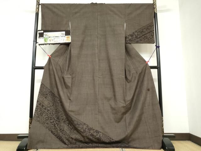 平和屋着物○本真綿絢結城紬 訪問着 100亀甲 更紗花唐草文 証紙付き