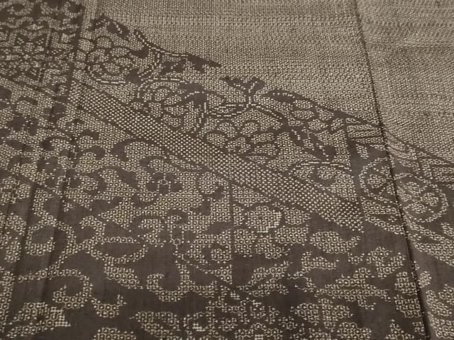 平和屋着物●本真綿絢結城紬　訪問着　100亀甲　更紗花唐草文　証紙付き　ロング丈　正絹　逸品　DAAZ7825ud 平和屋着物○本真綿絢結城紬 訪問着 100亀甲 更紗花唐草文 証紙付き