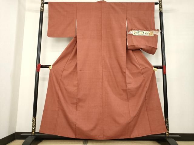 平和屋着物 本場結城紬 重要無形文化財 色無地 紅鳶色 証紙付き 正絹 ck