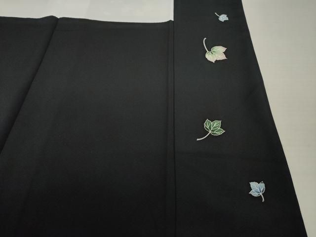 平和屋着物○訪問着 友禅 草花文 黒地 金彩 正絹 逸品 AABE4407ck