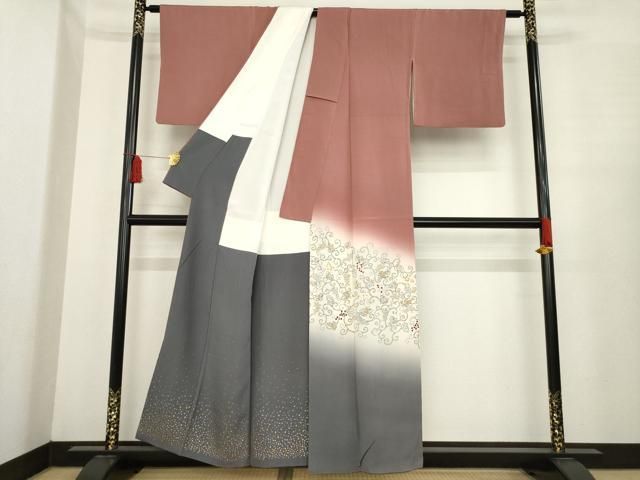 平和屋着物 人間国宝 福田喜重 刺繍 色留袖 葡萄唐草文 暈し染め 金彩 正絹 ck