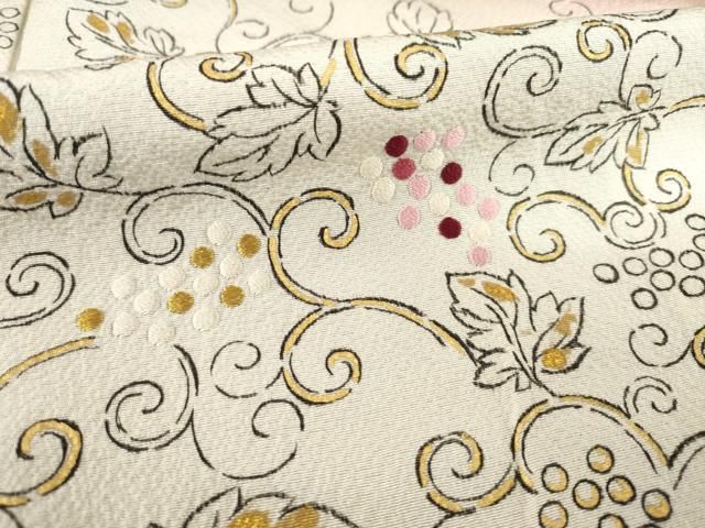 平和屋着物●人間国宝　福田喜重　刺繍　色留袖　葡萄唐草文　暈し染め　金彩　正絹　逸品　AABE4408ck 平和屋着物○人間国宝 福田喜重 刺繍 色留袖 葡萄唐草文 暈し染め 金彩