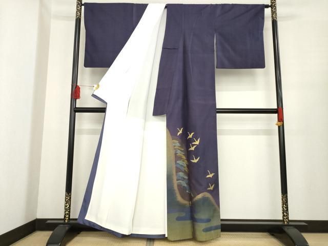 平和屋着物 伝統工芸士 曽根武勇 色留袖 紬地 遠山飛鶴松文 金糸 正絹 ck