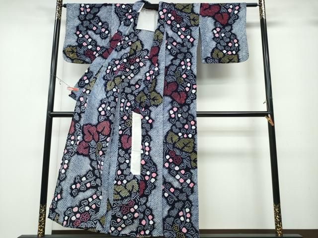 平和屋着物∴夏物 浴衣 有松鳴海絞り 桐花文 綿 ng