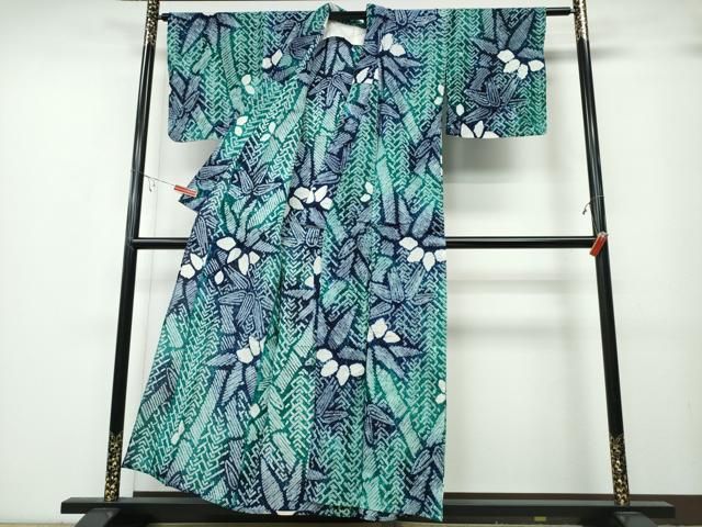 平和屋着物∴夏物 浴衣 有松鳴海絞り 笹竹文 綿 ng