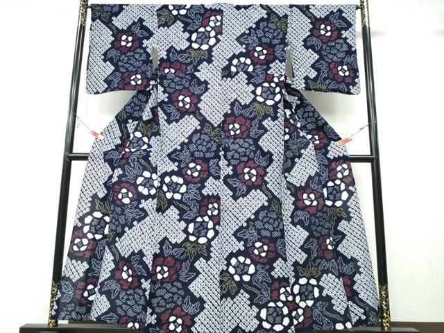 平和屋着物∴夏物　浴衣　有松鳴海絞り　枝牡丹　綿　逸品　CABA0788ng 平和屋着物∴夏物 浴衣 有松鳴海絞り 枝牡丹 綿 逸品 CABA0788ng