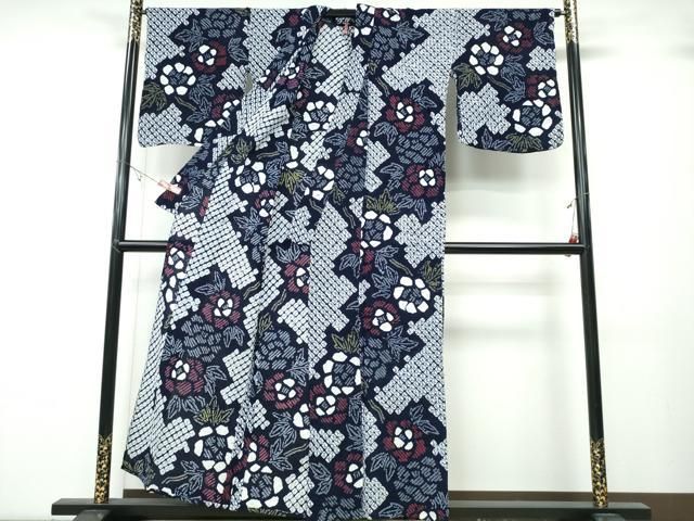 平和屋着物∴夏物 浴衣 有松鳴海絞り 枝牡丹 綿 ng