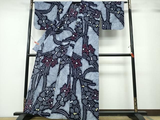 平和屋着物∴夏物 浴衣 有松鳴海絞り 草花文 綿 ng