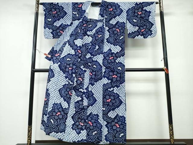 平和屋着物∴夏物 浴衣 有松鳴海絞り 流水花文 綿 ng