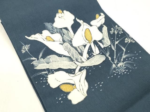 平和屋着物 九寸開き名古屋帯 ろうけつ染め 作家物 手描き 草花文 正絹 cm