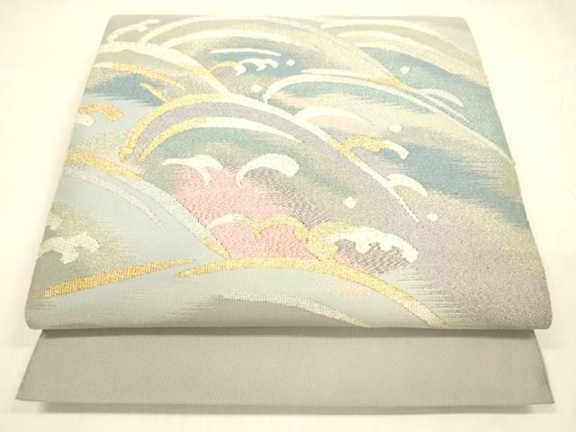 平和屋着物 爪掻き本綴れ 八寸名古屋帯 作家物 流水文 金銀糸 正絹 cm