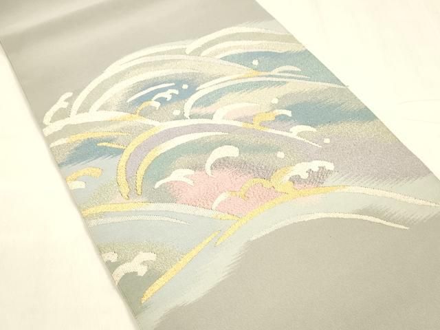 平和屋着物 爪掻き本綴れ 八寸名古屋帯 作家物 流水文 金銀糸 正絹 cm