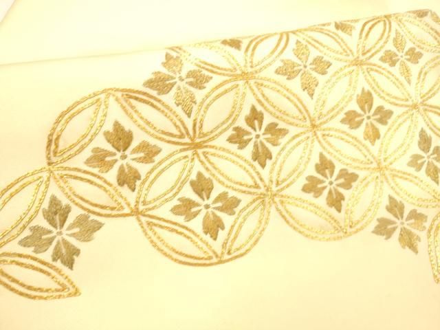  平和屋着物 塩瀬 九寸名古屋帯 駒刺繍 総刺繍 七宝花文 金糸 正絹 cm 名古屋帯 帯