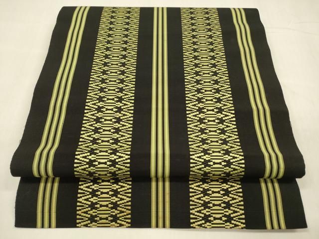 平和屋着物 本場筑前博多織 八寸名古屋帯 献上 黒地 正絹 cm