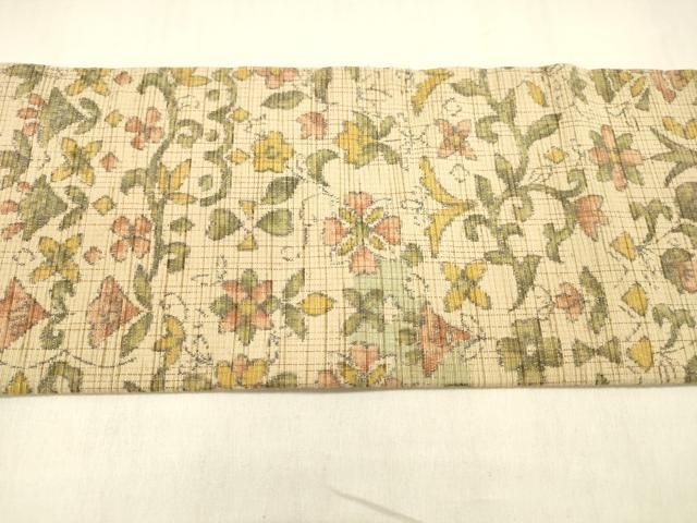 平和屋着物○全通柄九寸名古屋帯 紬地 花唐草文