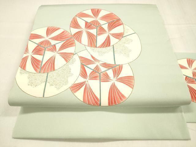 平和屋着物 塩瀬 九寸名古屋帯 刺繍 舞花文 金彩 正絹 cm