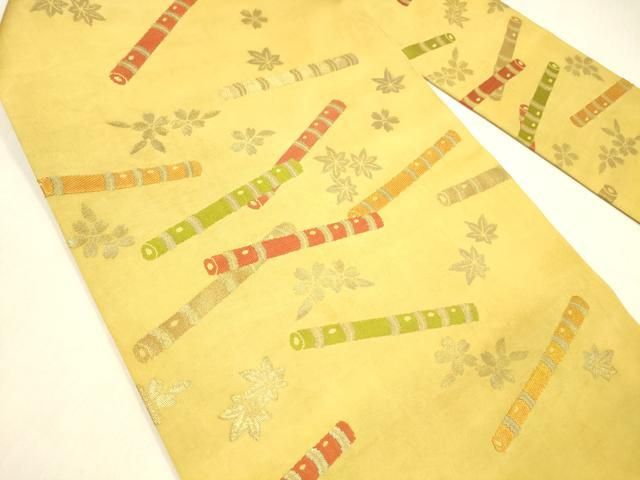 平和屋着物 西陣 川島織物 九寸名古屋帯 横笛花文 金糸 正絹 cm