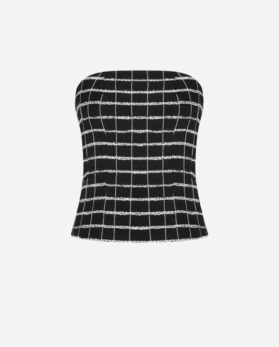 THE LAURENT ブラックローズ ツイード チューブ トップス