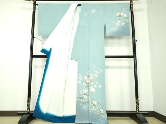 平和屋着物○訪問着 友禅 流水枝花文 暈し染め 正絹 逸品 未使用