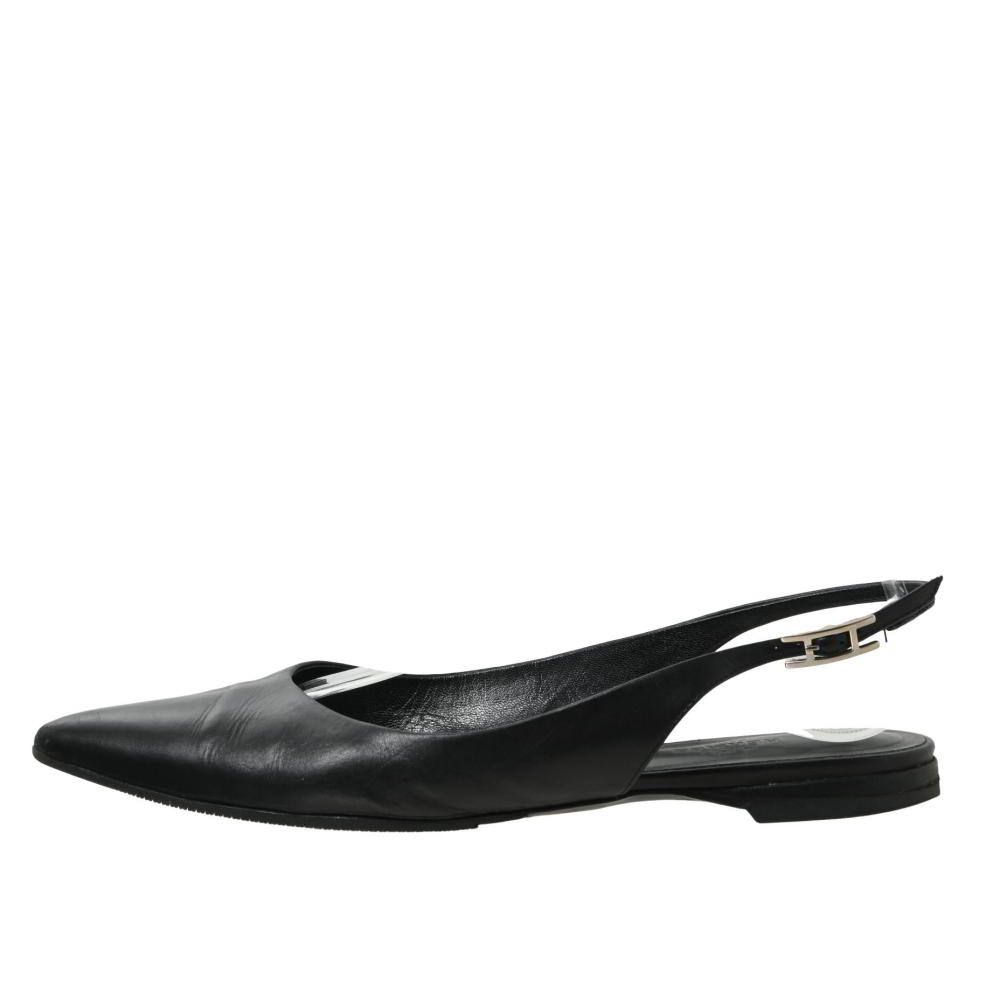 HERMES 黒 レザー パンプス 24.5 HERMES ポインテッドトゥ レザー パンプス - メルカリ