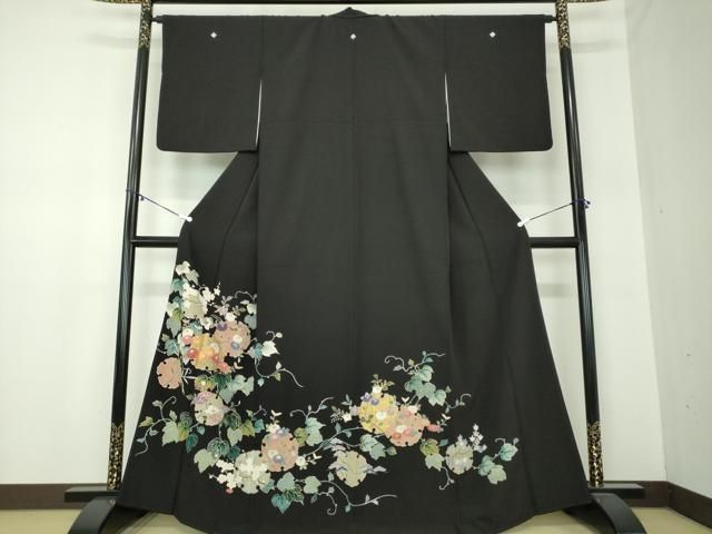 平和屋着物 豪華黒留袖 駒刺繍 雪輪重ね花文 金彩 正絹 ps