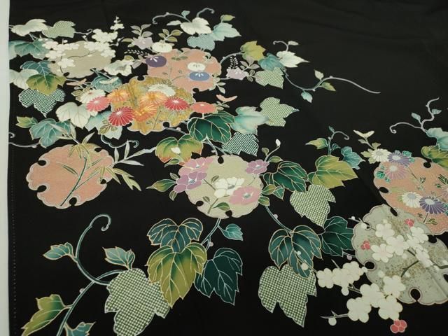 平和屋着物○豪華黒留袖 駒刺繍 雪輪重ね花文 金彩 正絹 逸品