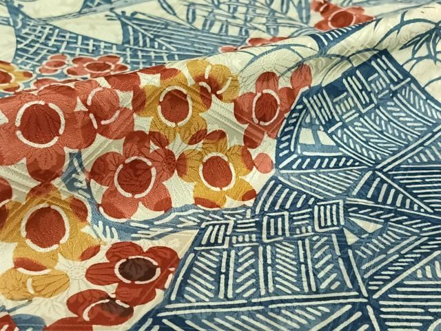 平和屋着物▽和染紅型 栗山紅型 栗山吉三郎 振袖 単衣 型染め 松竹梅