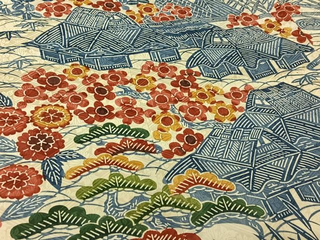 平和屋着物 和染紅型 栗山紅型 栗山吉三郎 振袖 単衣 型染め 松竹梅