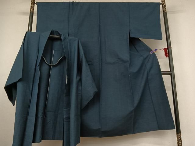 平和屋着物 男性 紬 単衣 アンサンブル 横段文 正絹 jh