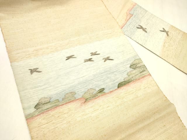 平和屋着物 八寸名古屋帯 紬地 飛鳥文 正絹 cm