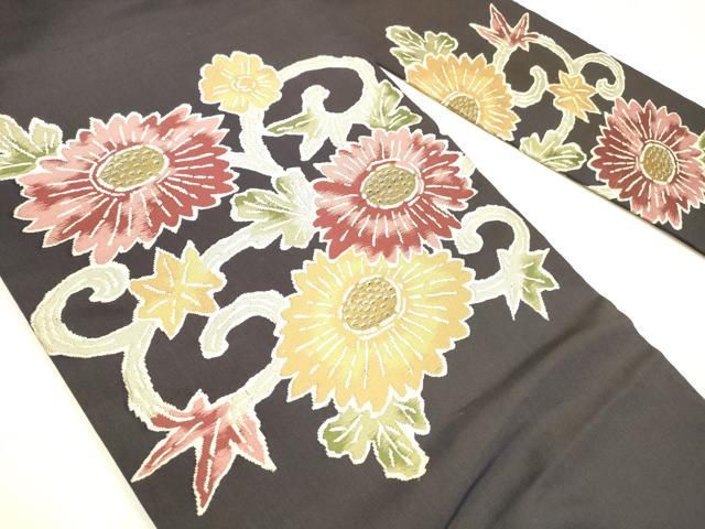 平和屋着物 九寸名古屋帯 花唐草文 金銀糸 正絹 cm