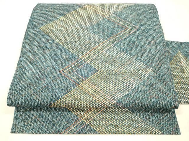 平和屋着物 八寸名古屋帯 組織 間道 金銀糸 正絹 cm