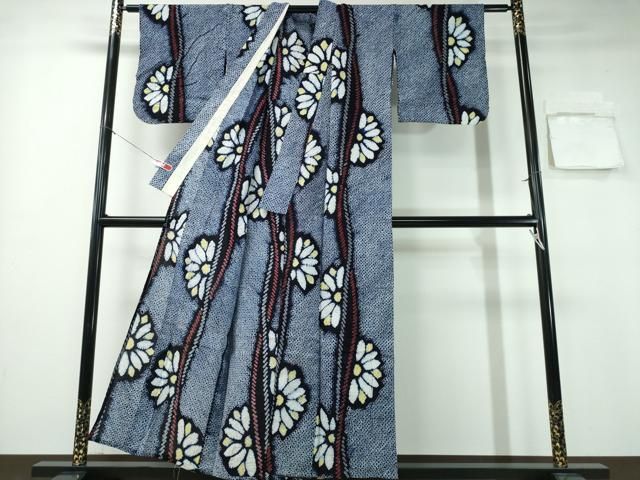 平和屋着物∴夏物 浴衣 有松鳴海絞り よろけ縞花文 綿 ng