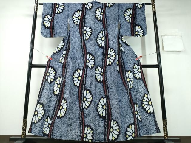 平和屋着物∴夏物　浴衣　有松鳴海絞り　よろけ縞花文　綿　逸品　CABA0758ng 平和屋着物∴夏物 浴衣 有松鳴海絞り よろけ縞花文 綿 逸品 CABA0758ng