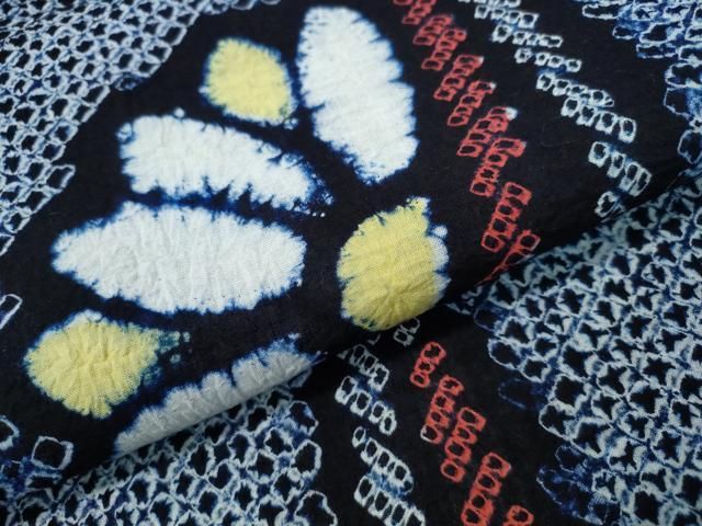 平和屋着物∴夏物 浴衣 有松鳴海絞り よろけ縞花文 綿 逸品 CABA0758ng