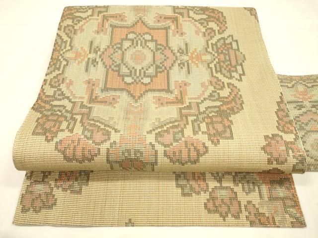 平和屋着物●織物一筋名門　織悦　八寸名古屋帯　正倉院花文　金糸　正絹　逸品　DABA0551cm 平和屋着物○織物一筋名門 織悦 八寸名古屋帯 正倉院花文 金糸 正絹