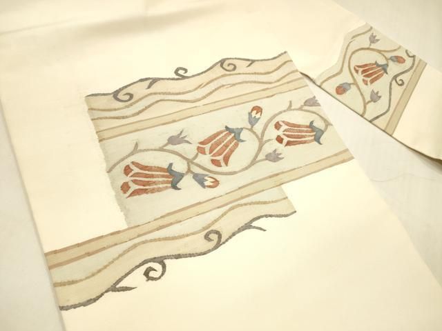 平和屋着物 九寸名古屋帯 洋花唐草文 正絹 cm