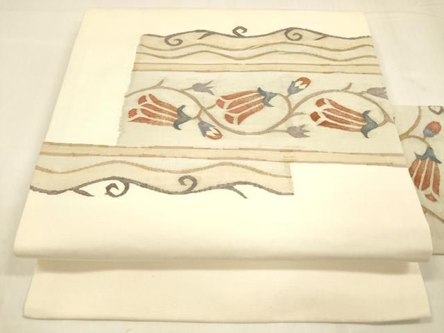 平和屋着物 九寸名古屋帯 洋花唐草文 正絹 cm