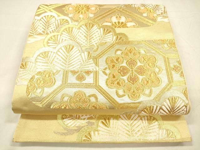 平和屋着物●両面　全通柄袋帯　櫛織　花唐草文　抽象文様　金銀糸　正絹　逸品　DAAZ4327cm 平和屋着物○両面 全通柄袋帯 櫛織 花唐草文 抽象文様