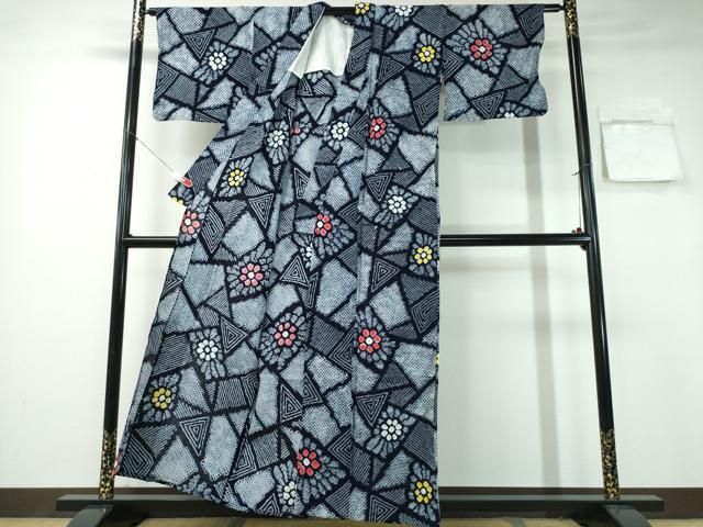 平和屋着物∴夏物 浴衣 有松鳴海絞り 切嵌花文 綿 ng