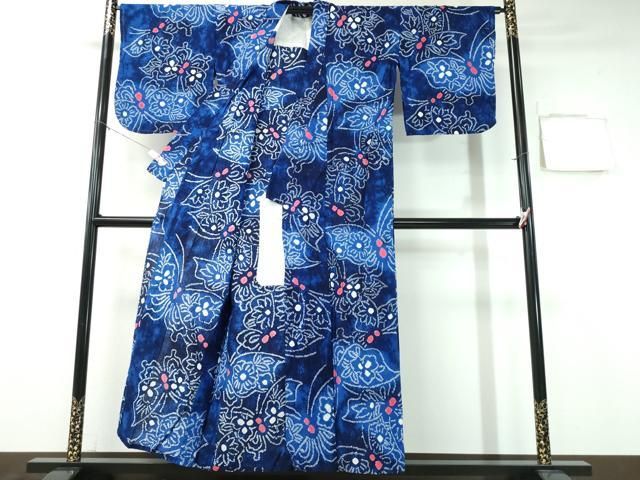 平和屋着物∴夏物 浴衣 有松鳴海絞り 舞蝶文 綿 ng