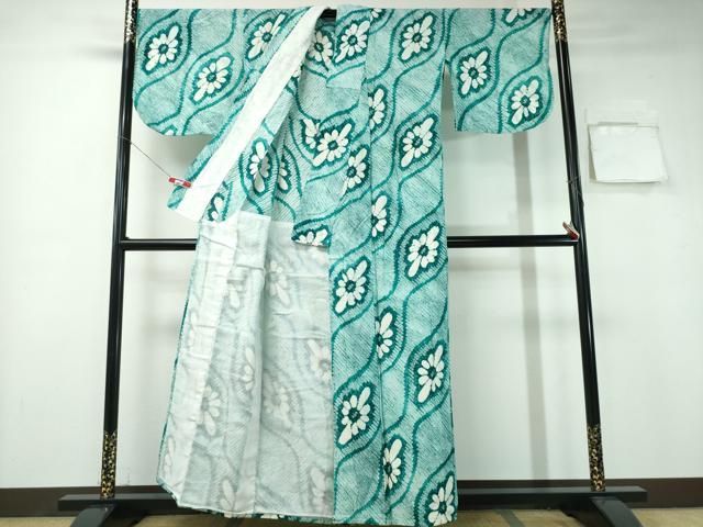 平和屋着物∴夏物 浴衣 有松鳴海絞り 立涌花菱文 綿 ng