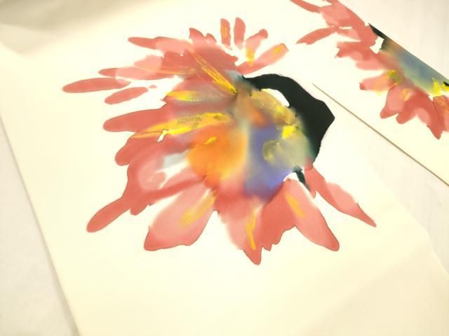 平和屋着物 虹色創家 本郷大田子 塩瀬 九寸名古屋帯 手描き 枝花文 正絹 cm