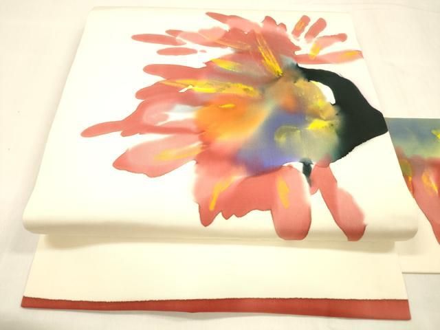 平和屋着物 虹色創家 本郷大田子 塩瀬 九寸名古屋帯 手描き 枝花文 正絹 cm