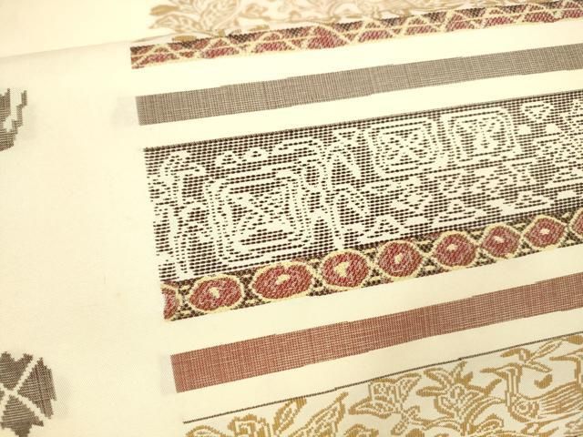 九寸名古屋帯 横段群鳥草葉文