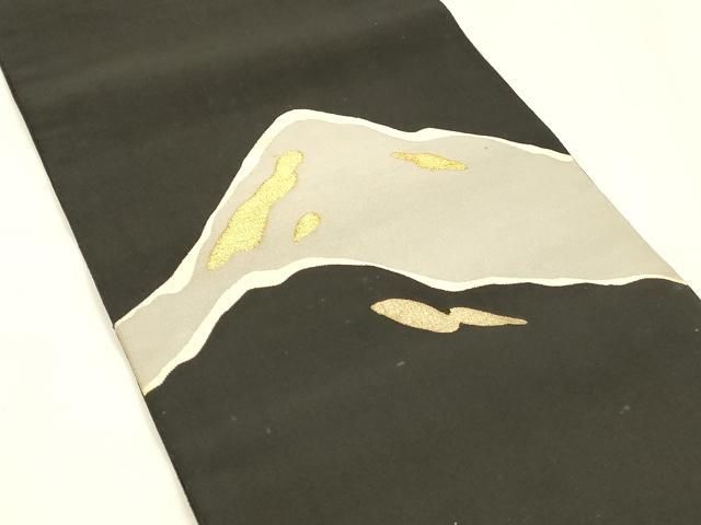 平和屋着物 爪掻き本綴れ 八寸名古屋帯 遠山文 黒地 金糸 正絹 cm