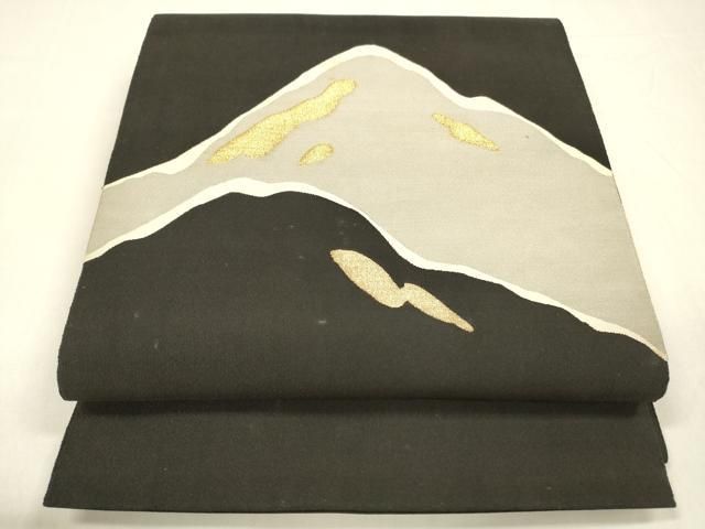 平和屋着物 爪掻き本綴れ 八寸名古屋帯 遠山文 黒地 金糸 正絹 cm