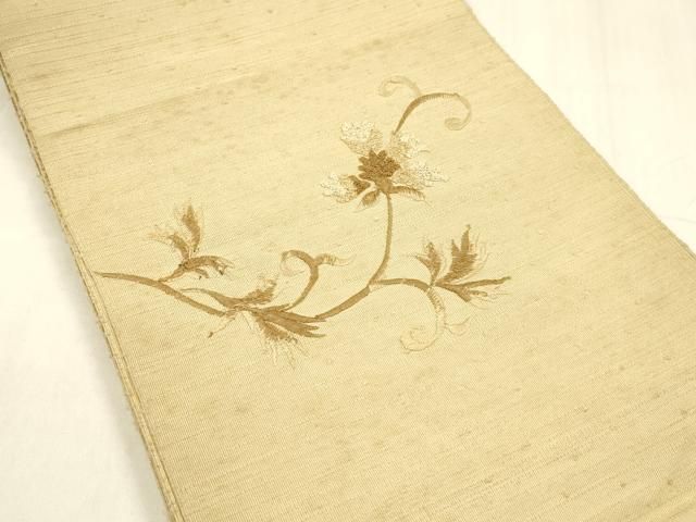 平和屋着物 綴れ 八寸名古屋帯 総刺繍 花唐草文 正絹 cm